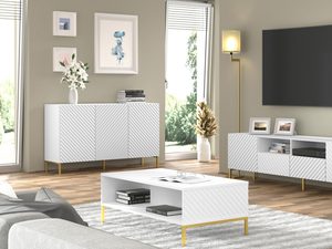 Miniatura 7 - Moderní bílý konferenční stolek z frézovanými čely, zlaté nožky