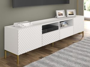 Miniatura 5 - Moderní bílá TV skříňka z frézovanými čely, skandinávský styl, zlaté nožky