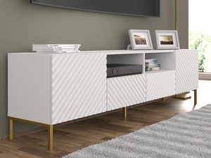 Miniatura 6 - Moderní bílá TV skříňka z frézovanými čely, skandinávský styl, zlaté nožky
