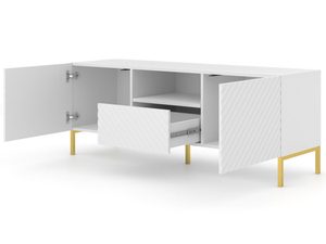 Miniatura 2 - Bílý RTV stolek s frézovanými čely, otevírací dveře, zlaté nožky