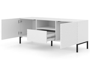 Miniatura 4 - Bílý RTV stolek s frézovanými čely, otevírací dveře, minimalistický styl