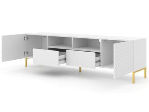 Miniatura 2 - Bílá TV skříňka z frézovanými čely, skandinávský styl, zlaté nožky