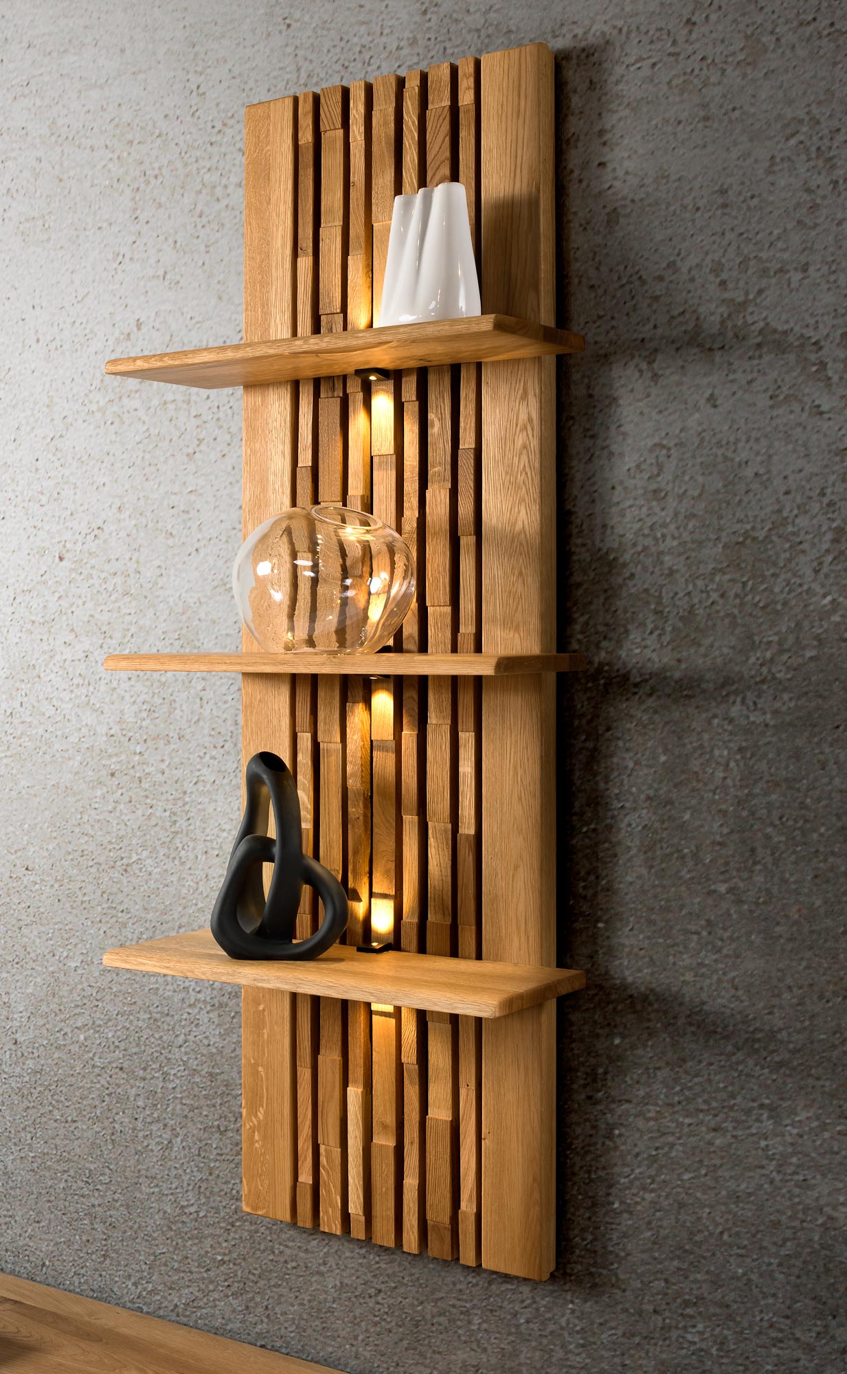 Drewniany regał z półkami, dąb litego drewna, styl loftowy