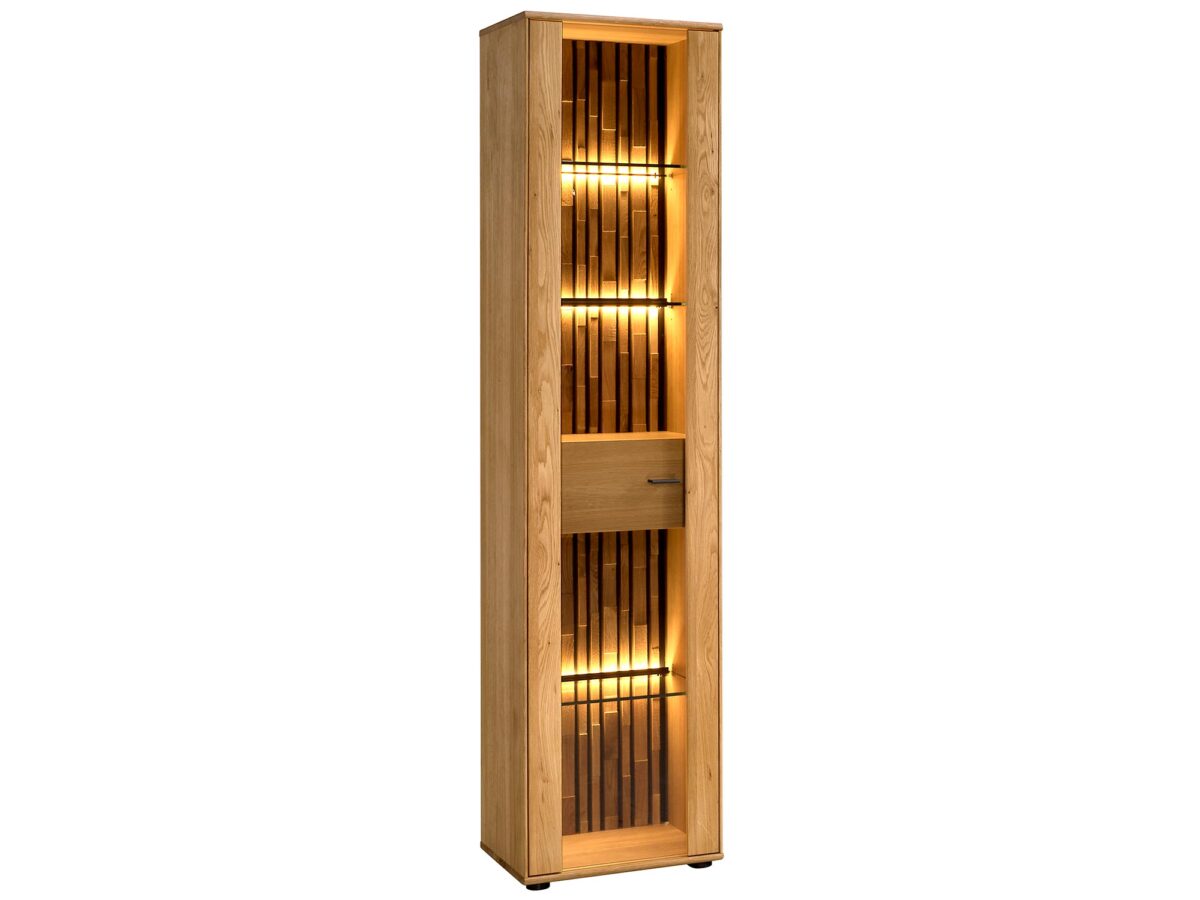 Moderne Vitrine Eiche mit Lamellen und Beleuchtung SOLE