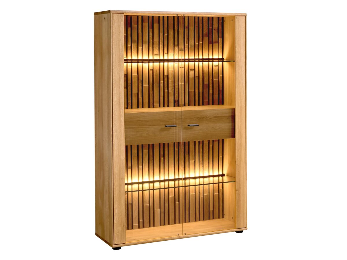 Vitrine Eiche mit Glasfront und Beleuchtung SOLE