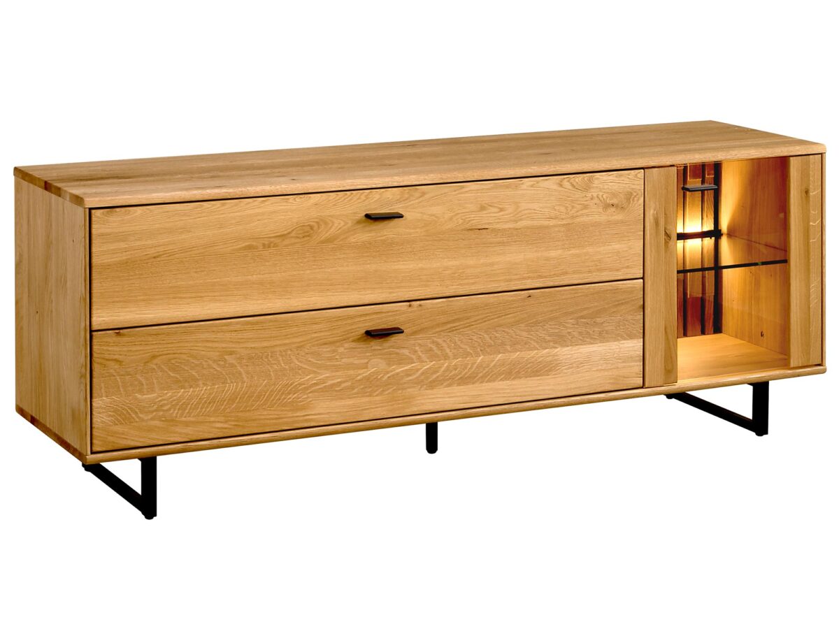 Elegantes TV-Lowboard Eiche mit Metallbeinen und Beleuchtung SOLE