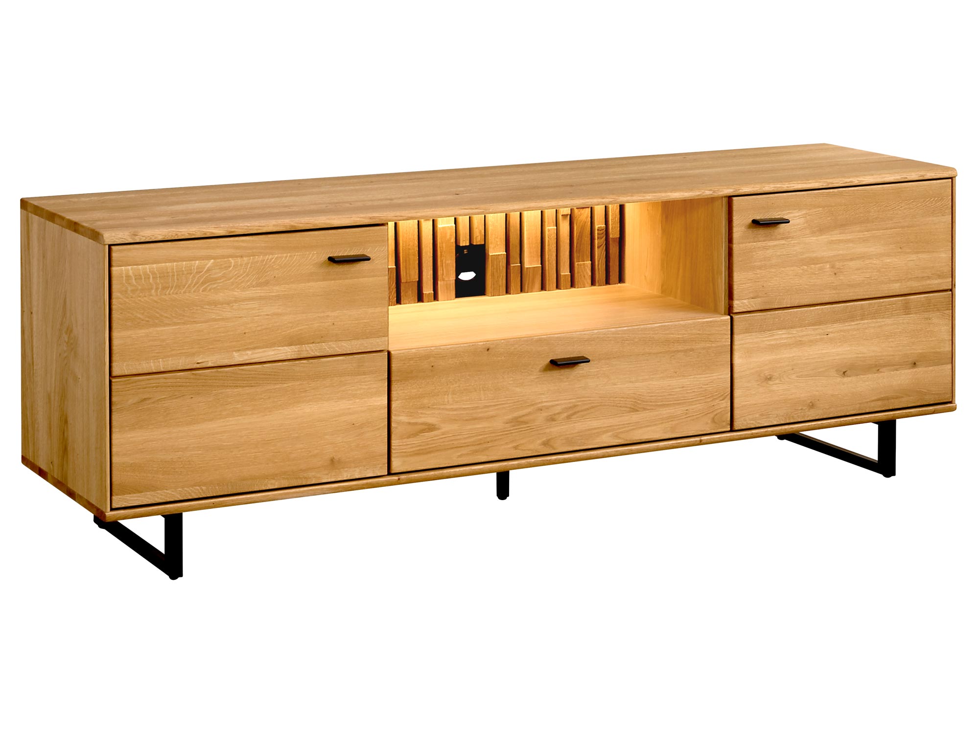 Drewniana szafka RTV z podświetleniem LED i szufladami