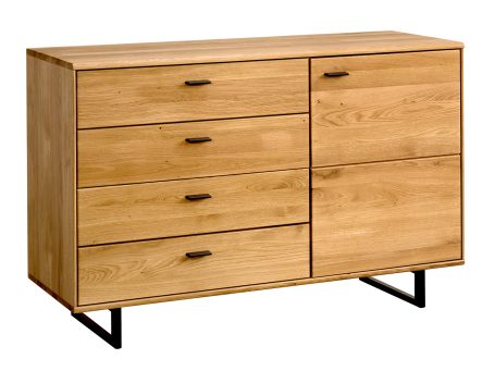 Drewniana komoda z podświetleniem LED, styl industrialny, dąb litego drewna