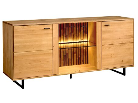 Komoda drewniana z podświetleniem LED, styl loftowy, dąb litego drewna