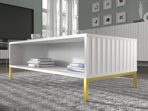 Miniaturka 8 - Biała ława z frezowanymi frontami, złote nóżki, styl glamour
