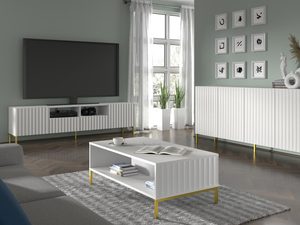 Miniaturka 10 - Nowoczesna biała ława z pionowymi listwami, złote nogi, styl glamour