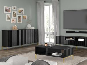 Miniaturka 5 - Nowoczesna czarna ława z pionowymi listwami i złotymi akcentami, styl industrialny