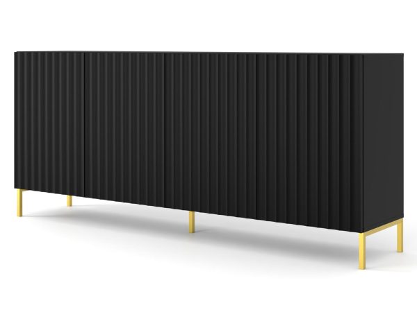 Prostorná černá TV skříňka z svislými lištami, industriální styl