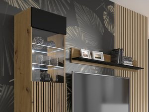 Miniaturka 2 - Zestaw mebli RTV z drewnianymi frontami i czarnymi korpusami w loftowym stylu