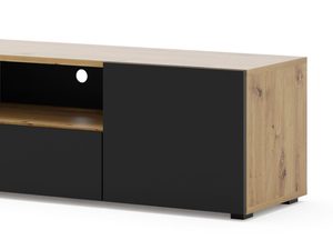 Miniatura 3 - Moderní TV skříňka s dřevěným deskou, černým korpusem a otevřenými policemi