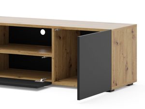 Miniatura 4 - TV skříňka s dřevěnou deskou, černým korpusem a otevřenými policemi v industriálním stylu