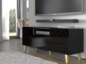 Miniatura 3 - Moderní TV skříňka z prošívaným čelem a zlatými nohami v glamour stylu