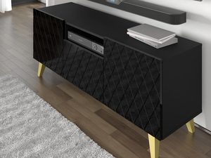 Miniatura 4 - TV skříňka z prošívaným černým čelem a zlatými nohami v moderním stylu