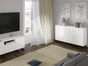Miniatura 12 - Komoda s bílými čely, prošívaným wzorem a černými nohami v elegantním stylu