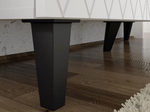 Miniatura 14 - Moderní komoda s bílým korpusem a černými, pikowanymi čely v minimalistickém stylu