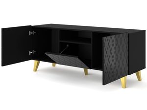 Miniatura 2 - TV skříňka z prošívaným černým čelem a zlatými nohami v glamour stylu