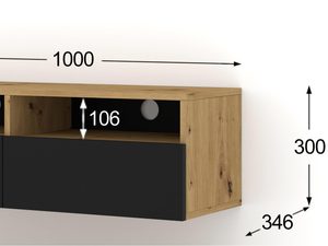 Miniatura 2 - TV skříňka s černým korpusem a otevřenými policemi v minimalistickém stylu