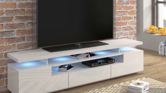 Miniaturka 5 - Biała szafka RTV z podświetleniem LED i szufladą w minimalistycznym stylu