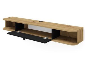 Miniaturka 6 - Wisząca półka RTV z dębowym blatem i czarnym korpusem, industrialny design