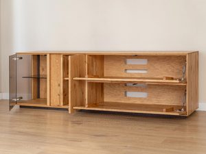 Miniaturka 5 - Komoda RTV z litego dębu z półkami i przegrodami