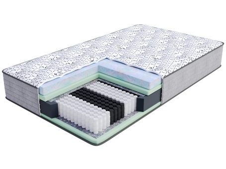 Przekrój materaca z pianką HR i sprężynami kieszeniowymi kolor biały i zielony