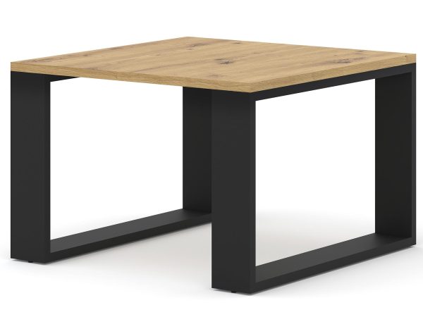 Moderní konferenční stolek s dřevěnou deskou a kovovou podnoží, dub a černá barva