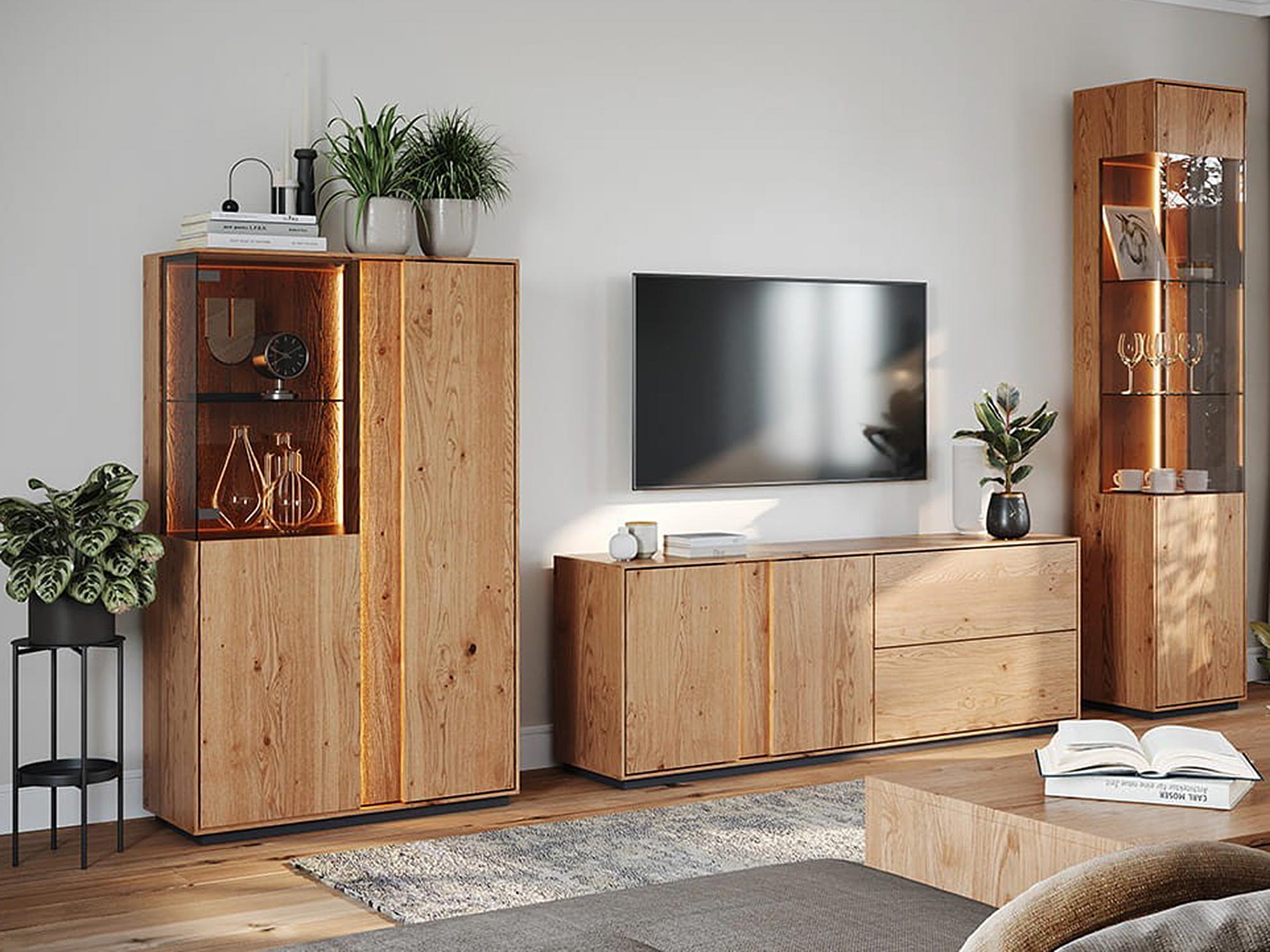 Zestaw mebli dębowych z podświetleniem