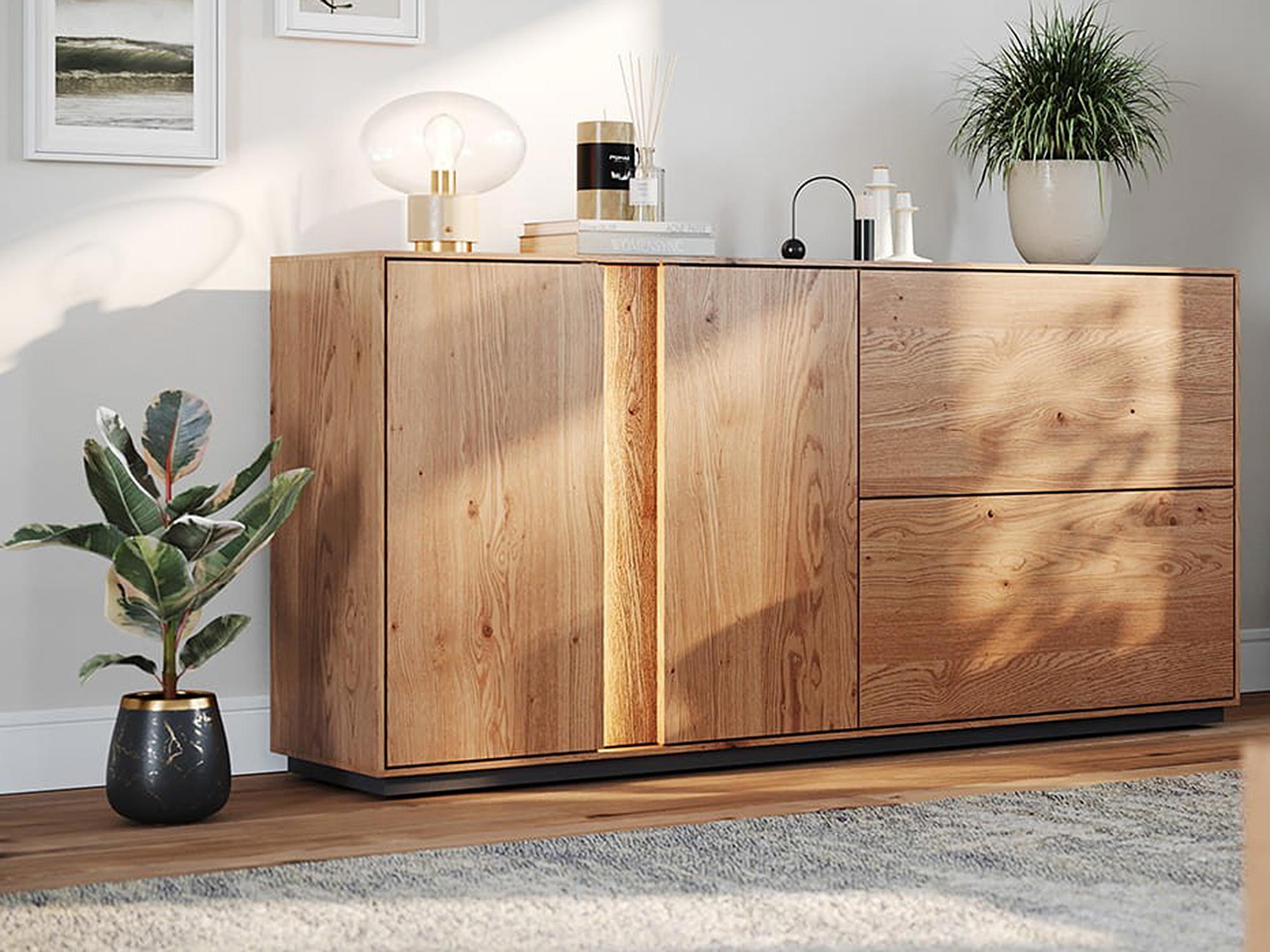 Szafka RTV z litego drewna z półkami do przechowywania