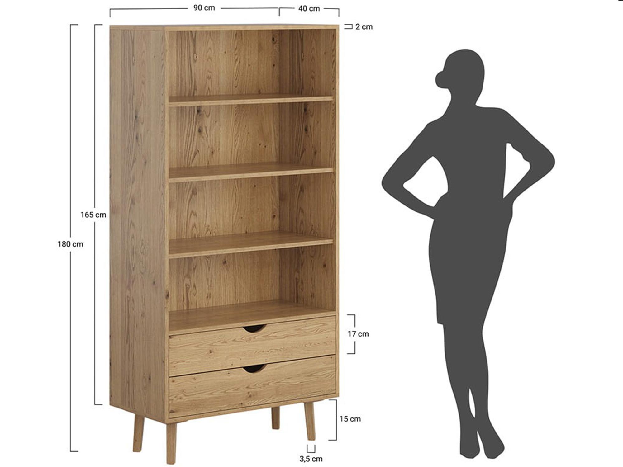 Szafa dębowa z półkami, widok wnętrza mebla