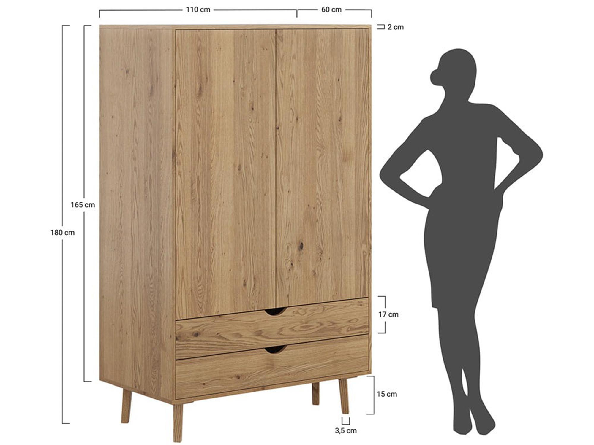 Wysoka szafa z litego drewna dębowego, solidna konstrukcja