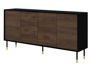 Miniatura 1 - Komoda z ciemnymi dřevěnými čely, černými kovovými nohami a svislými frezowaniami ve stylu mid-century modern do stylowego interiéru