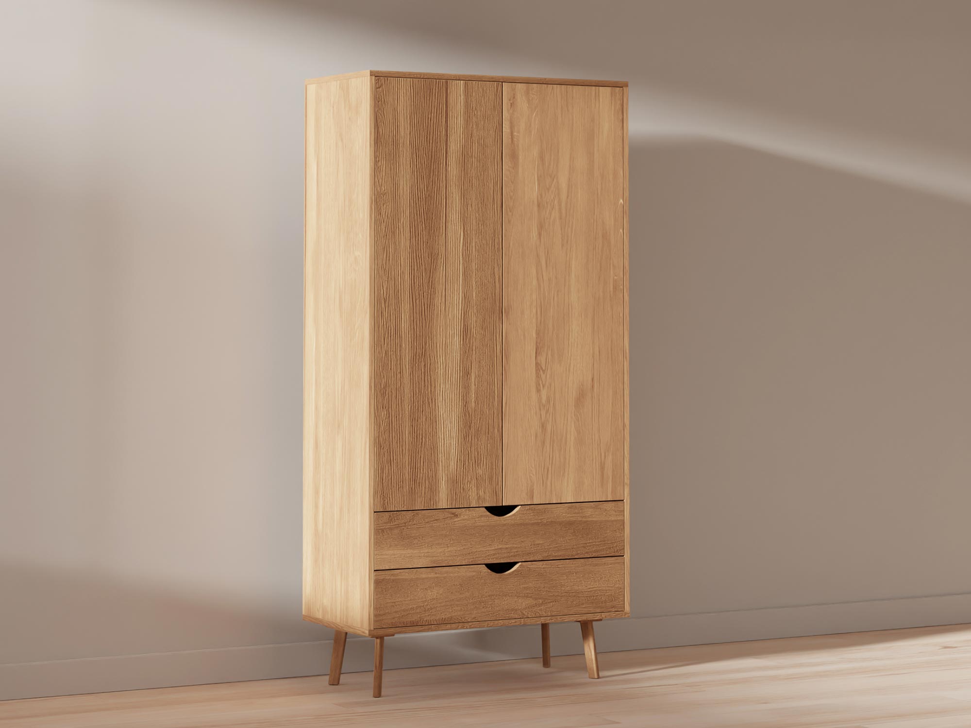 Szafa dębowa z dwoma drzwiami, minimalistyczny design