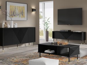 Miniaturka 7 - Aranżacja salonu z czarnym stolikiem glamour