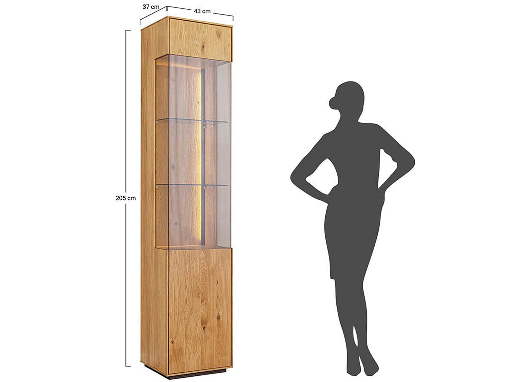 Nowoczesna witryna dębowa z przeszklonymi drzwiami