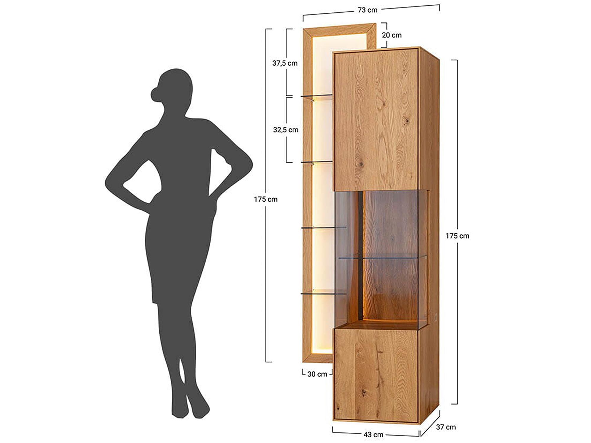 Minimalistyczna witryna z oświetleniem LED do salonu wymiary techniczne