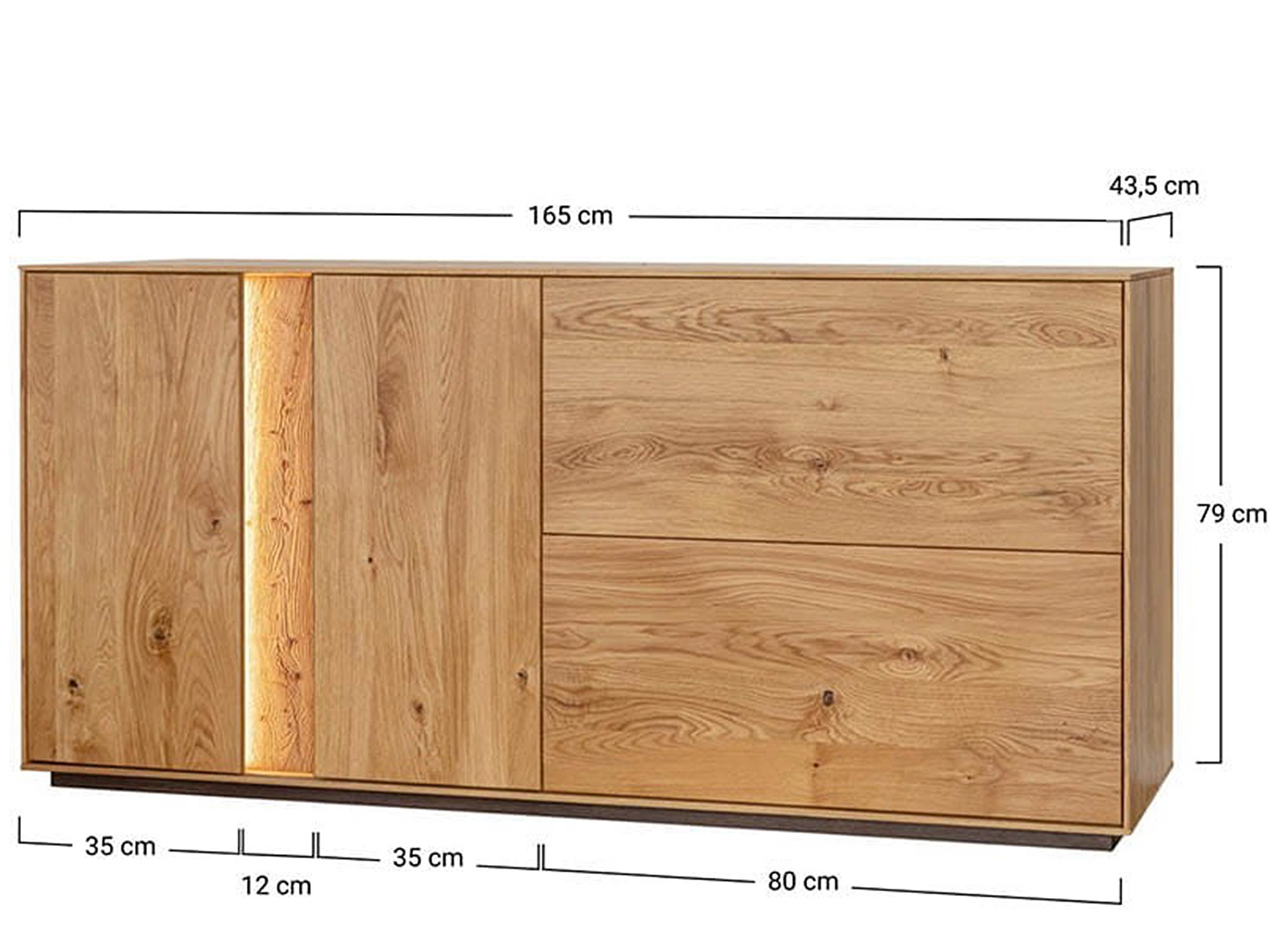 Wymiary techniczne komody dębowej