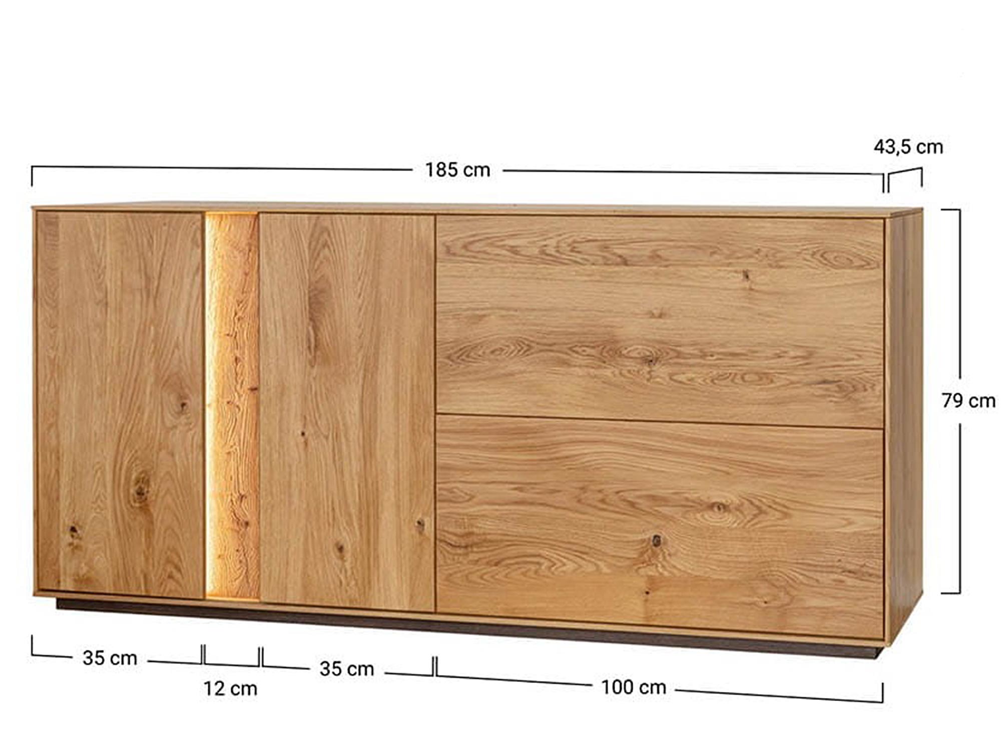Nowoczesna szafka RTV dębowa do salonu z wymiarami technicznymi