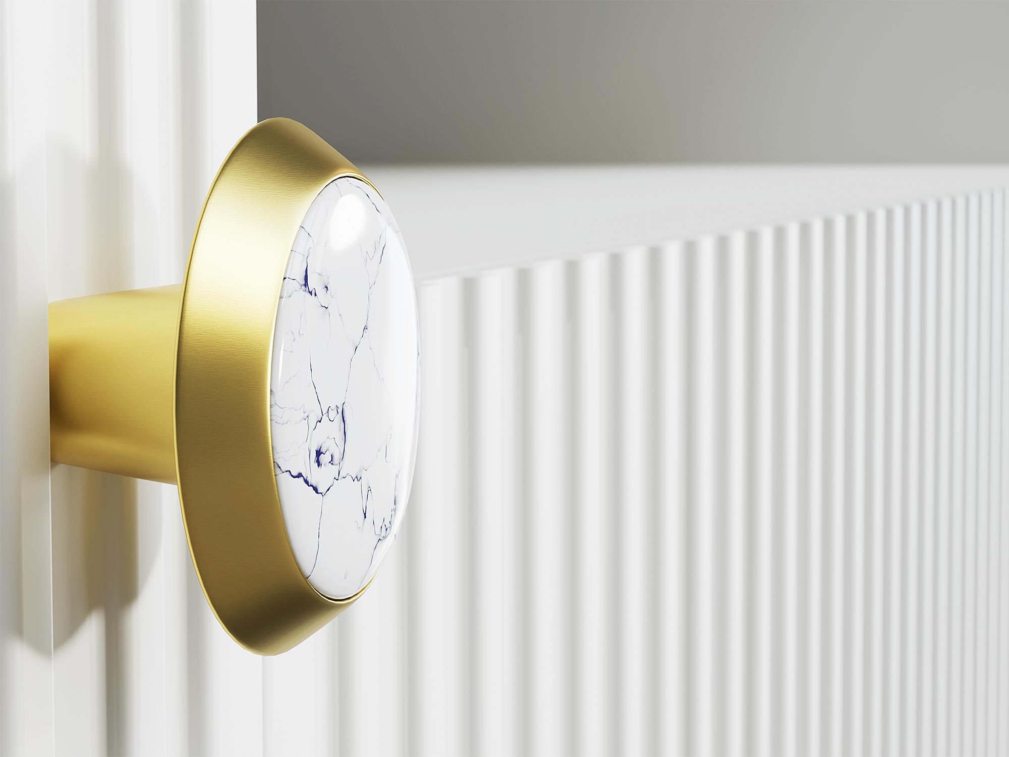 Złote marmurowe uchwyty w komodzie glamour Złote marmurowe uchwyty w komodzie glamour