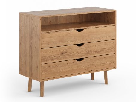 Komoda dębowa z trzema szufladami, prosty skandynawski styl