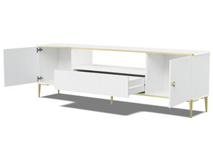 Miniatura 6 - Moderní TV skříňka z svislými čely, zlatými nohami a marmurowymi úchyty