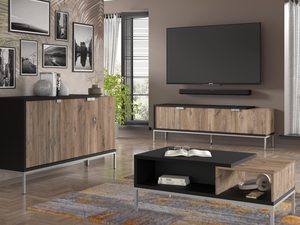 Miniaturka 2 - Drewniana komoda RTV z metalowymi nóżkami, styl industrialny