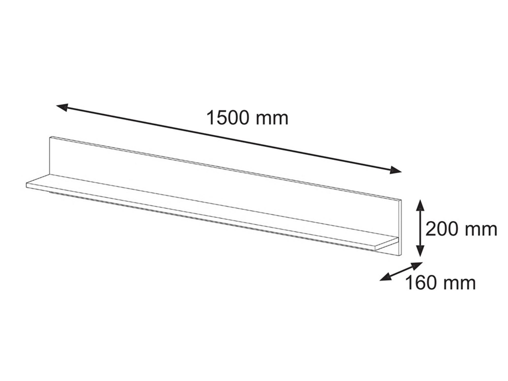 Wymiary techniczne półki wiszącej Wymiary techniczne półki wiszącej