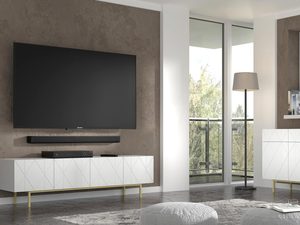 Miniatura 4 - Bílá komoda z geometrycznymi čely ve stylu glamour, zlaté nožky