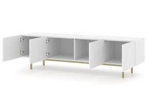 Miniatura 1 - Bílá komoda z geometrycznymi čely ve stylu glamour, zlaté nožky