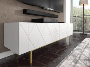 Miniatura 3 - Moderní bílá komoda z geometrycznymi čely a zlatými nožkami